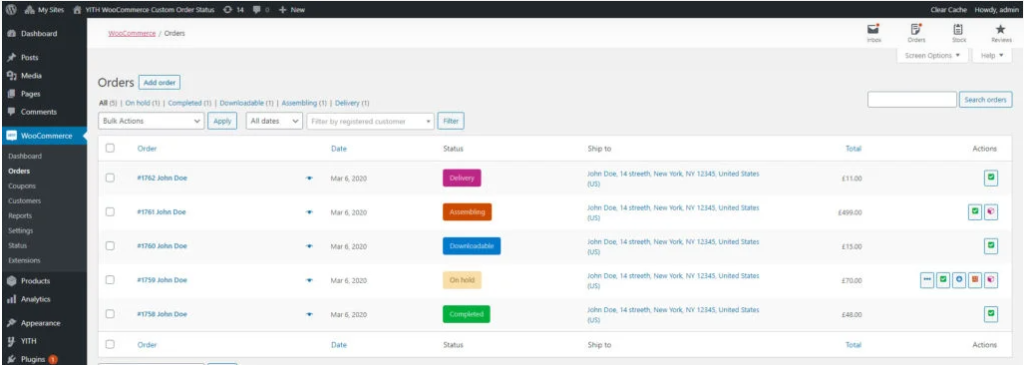 YITH WooCommerce Custom Order Status plugin