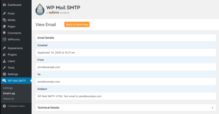 Detailed email view