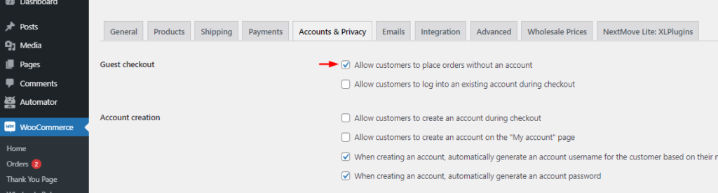 woocommerce guest checkout