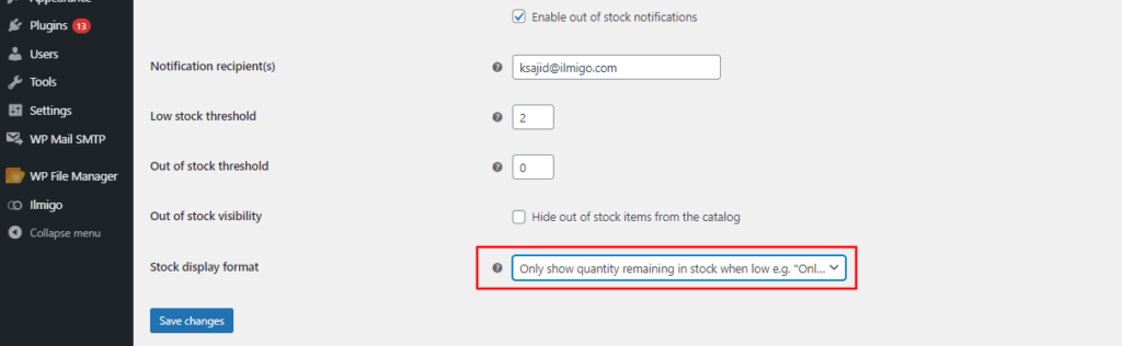 woocommerce stock display