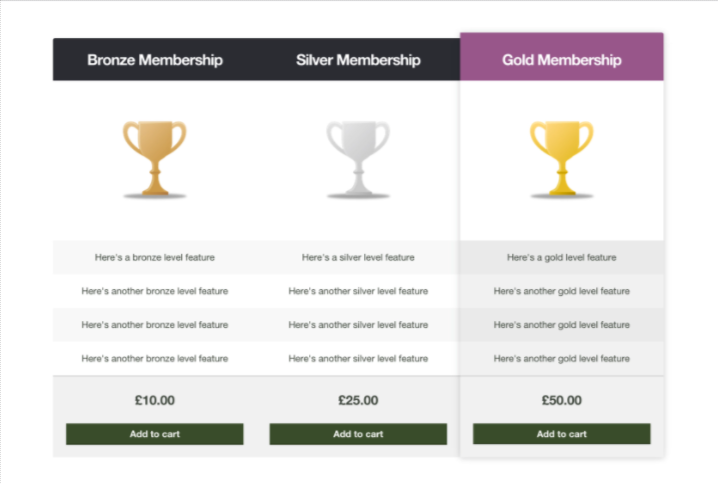 Storefront Pricing Tables