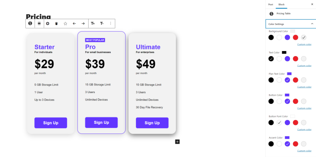 Easy Pricing Tables