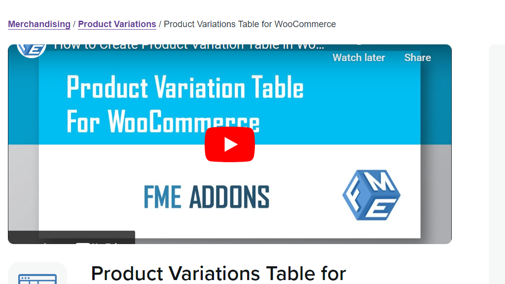 Product Variations Table for WooCommerce